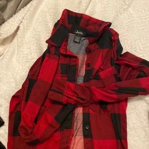 Two Plaid Button-up Juniors/Women’s Shirts (Red/Black Med, Black/White Lar)